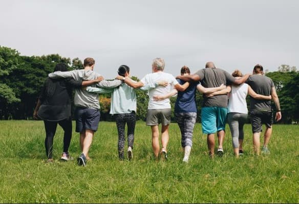 Community members walking together outdoors
