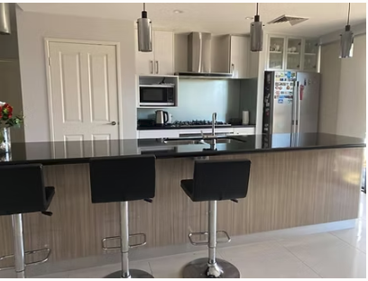 Modern kitchen with an island bench and bar stools